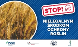zdjęcie kolorowe: plakat ostrzegający rolników przed zakupem nielegalnych środków ochrony roślin